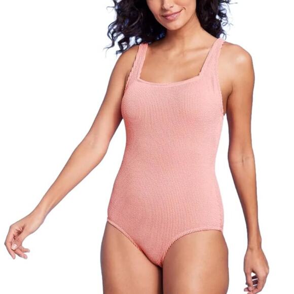 Kona Sol Other - KONA SOL Textured Square Neck Full Coverage One Piece Swimsuit Pink Womens Sz L